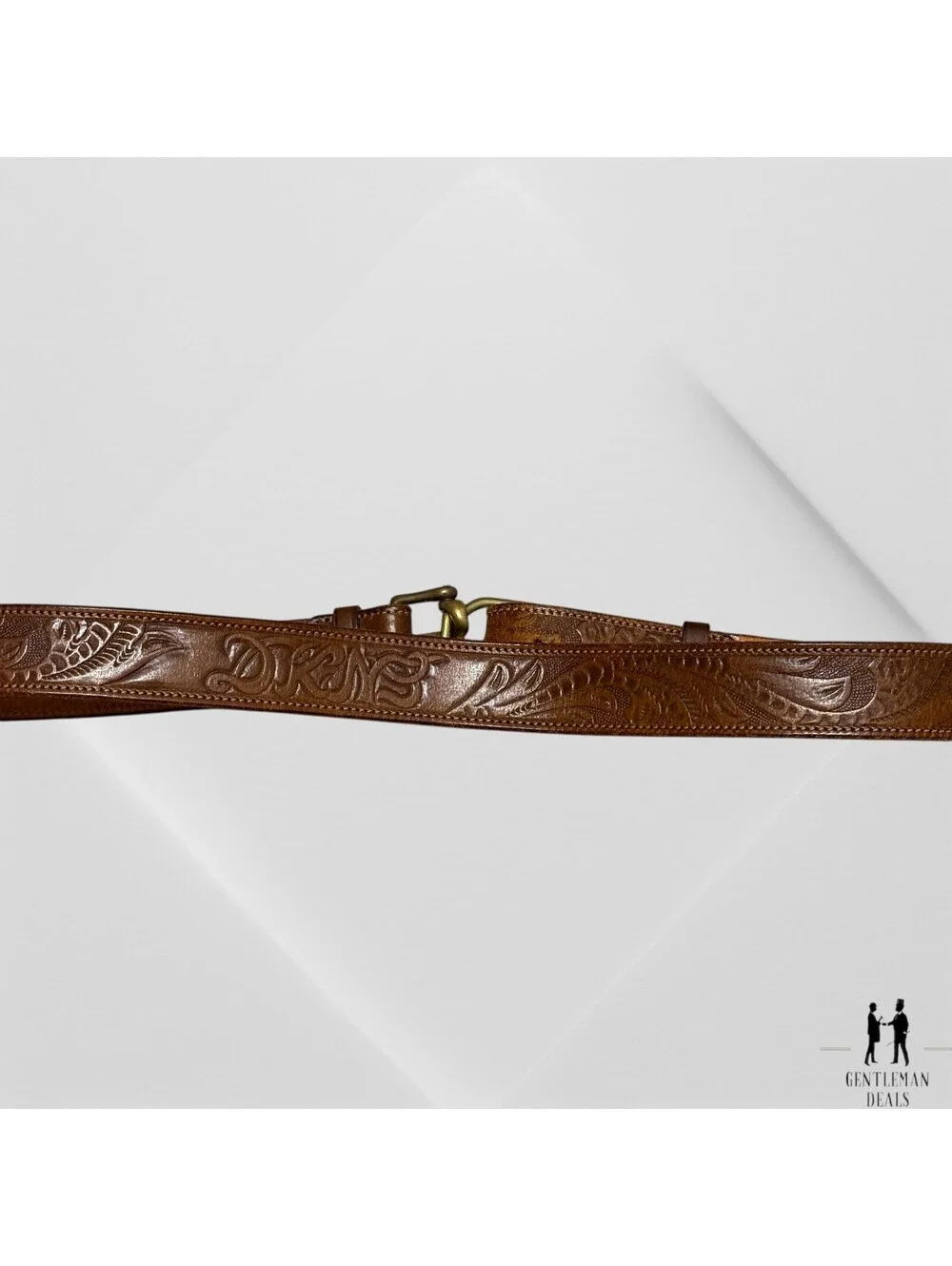 DKNY Womens P/S Western Leather Handtooled Belt Brass Buckle Y2K M/L